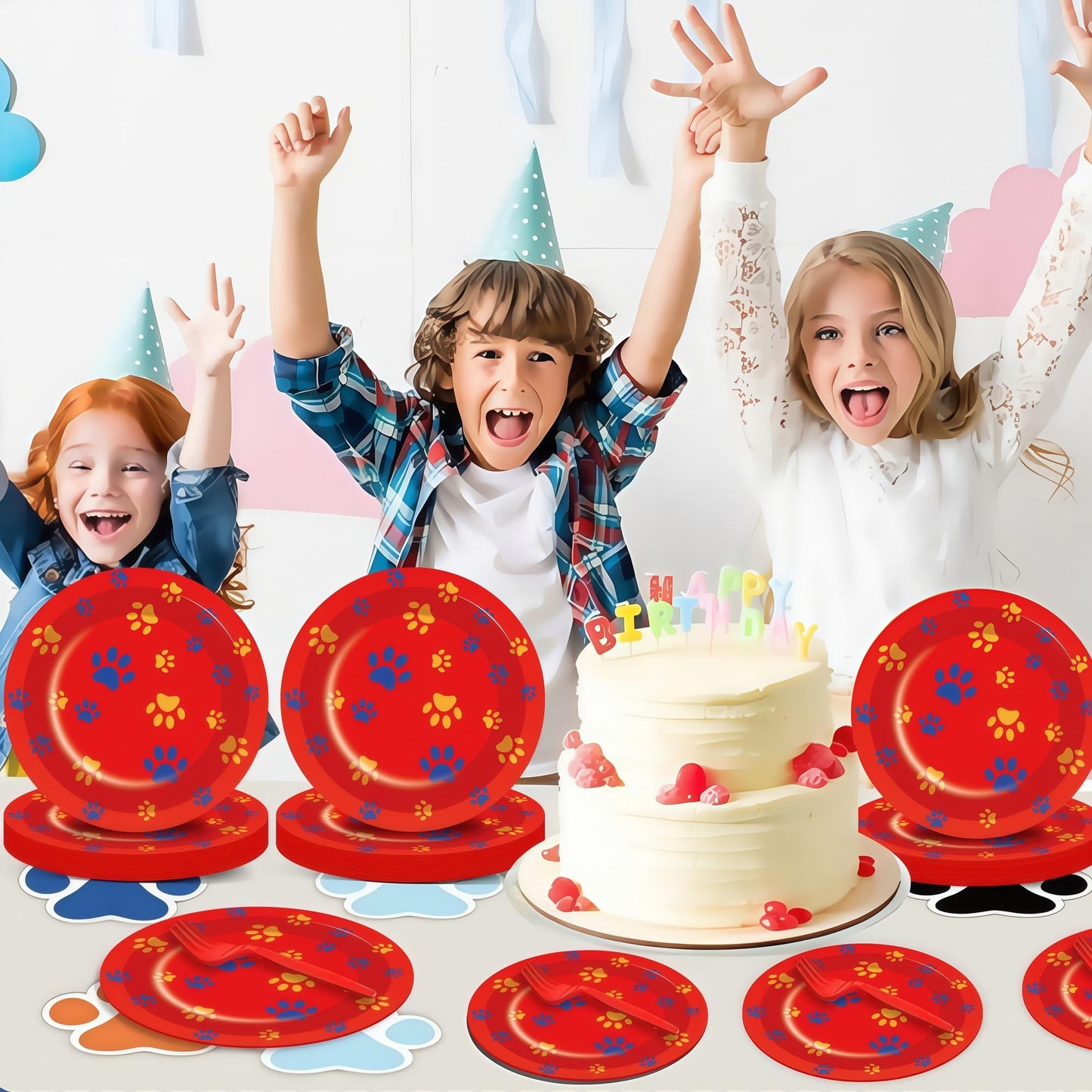 40 Pieces Dog Paw Print Birthday Party Supplies Include 20 Plates, 20 Forks,Puppy Theme Party Decorations, Ideal for Picnics, Baby Showers