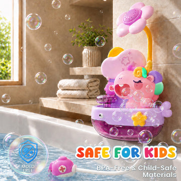 Unicorn Light Up Bath Bubble Machine with Colorful RGB Lights, Kids Tub Bath Toy in Tub Or Sink, for Toddler Boys & Girls Ages 1-8