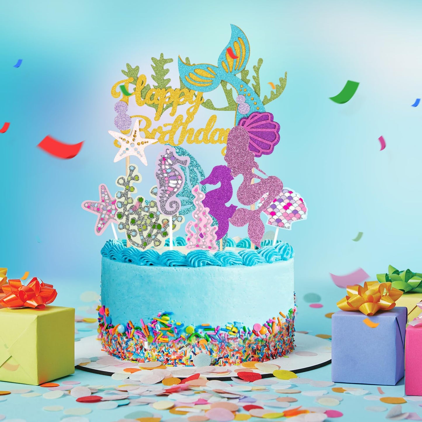 36Pcs Mermaid Cupcake Toppers for Sea Ocean Birthday Theme Party Supplies