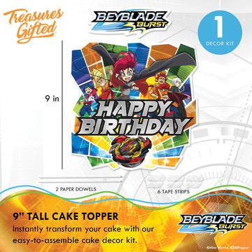 Treasures Gifted Officially Licensed BEYBLADE BURST Cake Topper Set - (1) BEYBLADE Cake Topper & (24) BEYBLADE Cupcake Topper & Wrappers - BEYBLADE