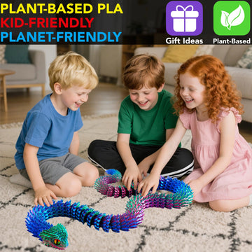 Maxdecoer 48.8" Articulated Snake Toy, 3D Printed Flexible Jointed Serpent, Openable Jaw & Movable Teeth, Color-Shift Desk Fidget, Reptile Decor