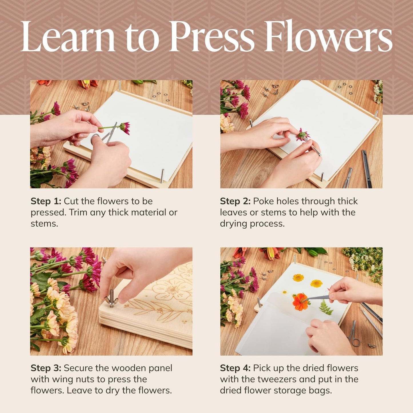 DIY Gift Kits Flower Press Kit - 20 Layers - 2 Sets of 10x10 Inch Wooden Panels - Easy Dried Flower Crafting and Preservation - Adult Beginner Gift