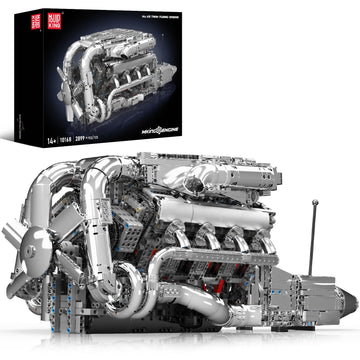 Mould King V8 Twin-Turbo Engine Model Kit That Runs, Mini Engines Building Blocks Set for Adults with Battery and Motor, Engineering Construction STEM