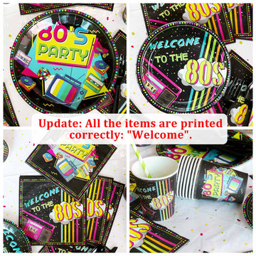 80s Party Supplies - Back to the 80s Party Decorations Set Including HAPPY BIRTHDAY Banner, Hanging Swirls, 80s Element Bunting, Plates, Cups