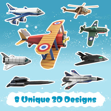 3D Paper Building Model, DIY Origami Kit for Kids Ages 8-12, Includes 8 Pre-cut, Easy-to-Assemble Aircraft 3D Paper Building Models, Airplane Origami