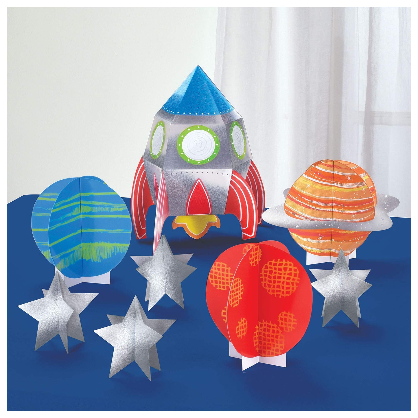 Blast Off Birthday Table Centerpiece Decorating Kit (8-Pc Set) - Rocket-Themed Party Decor, Ideal for Kids' Space Adventure Celebrations