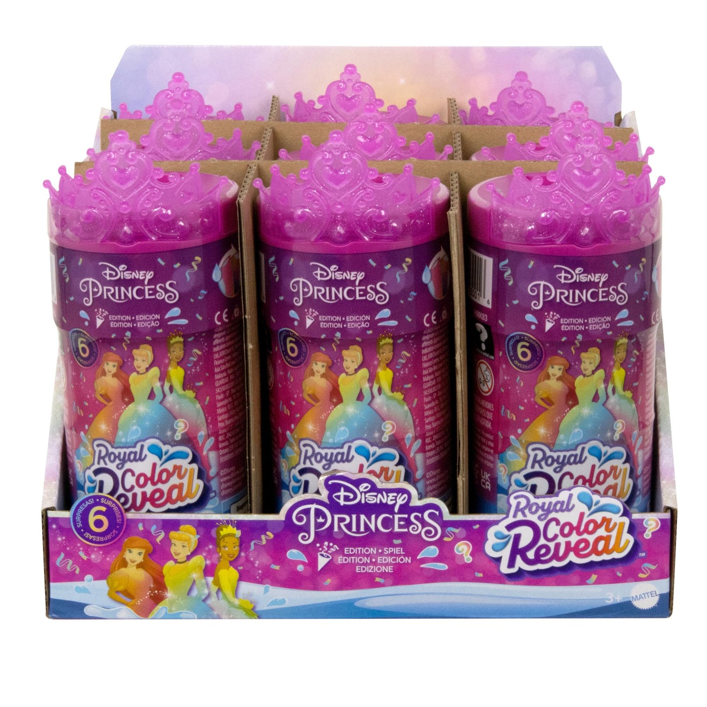Mattel Disney Princess Small Doll Royal Color Reveal, 6 Surprises Include 1 Doll & 5 Accessories, Party Theme (Dolls May Vary)