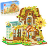 NightFlares Flower House Building Set with LED Light, Sunflower House Shop Building kit with Greenhouse & Motion Sensor, Gift for Women Mom Girl 14+
