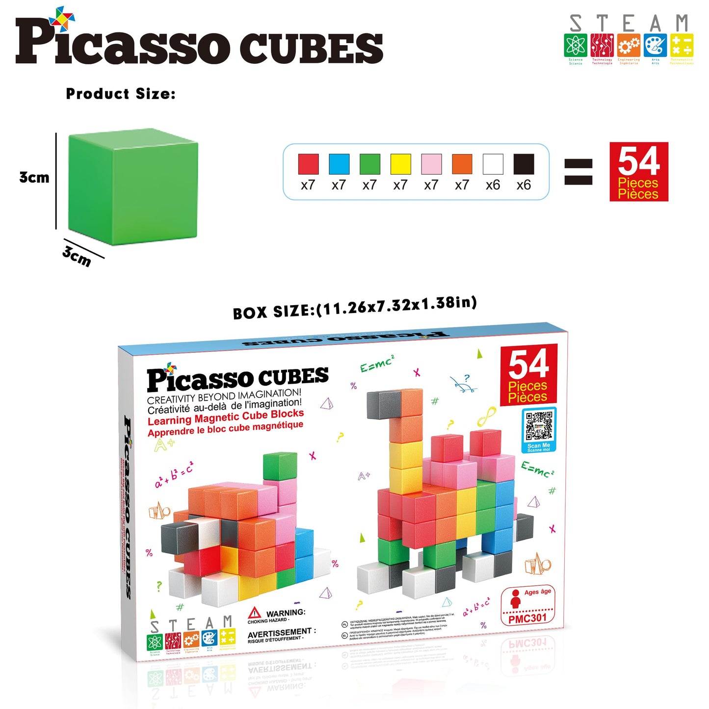 PicassoTiles Magnet Cube Building Blocks 1.2" 3CM Magnetic Cubes Toy Construction Building Educational Sensory Toys with Idea Booklet for School