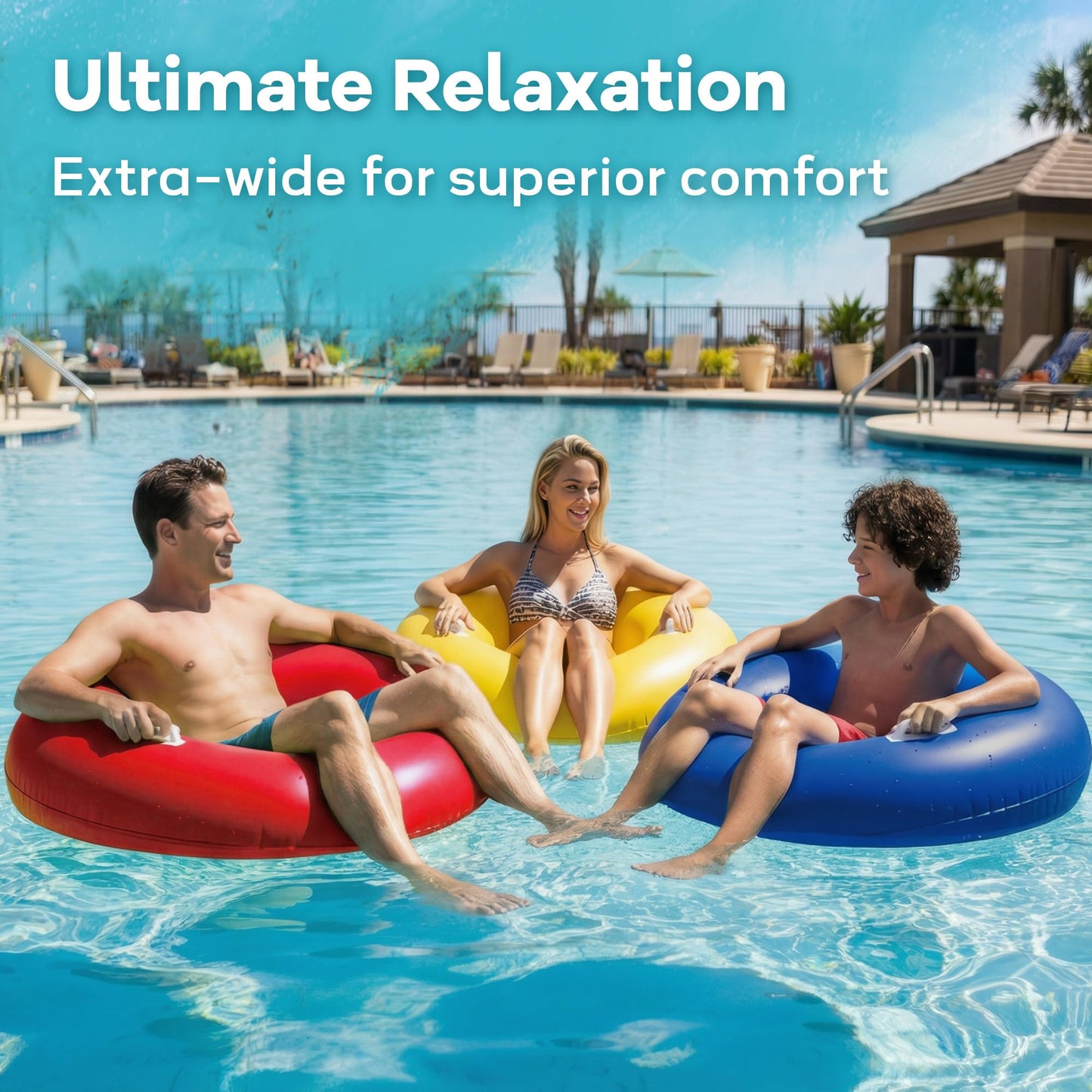 Funscape Large Inflatable Pool Float Rings, 44" Swimming Tube W/Handle