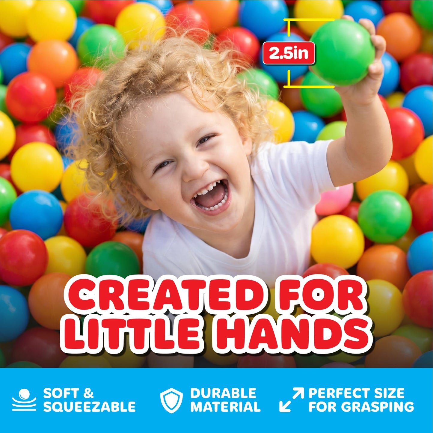 Antsy Pants 200 Ball Pit Balls, Ball Pit for Toddlers 1-3, Non-Toxic Materials, Lightweight, 5 Colors, Reusable Storage Bag, Plastic Balls for Ball