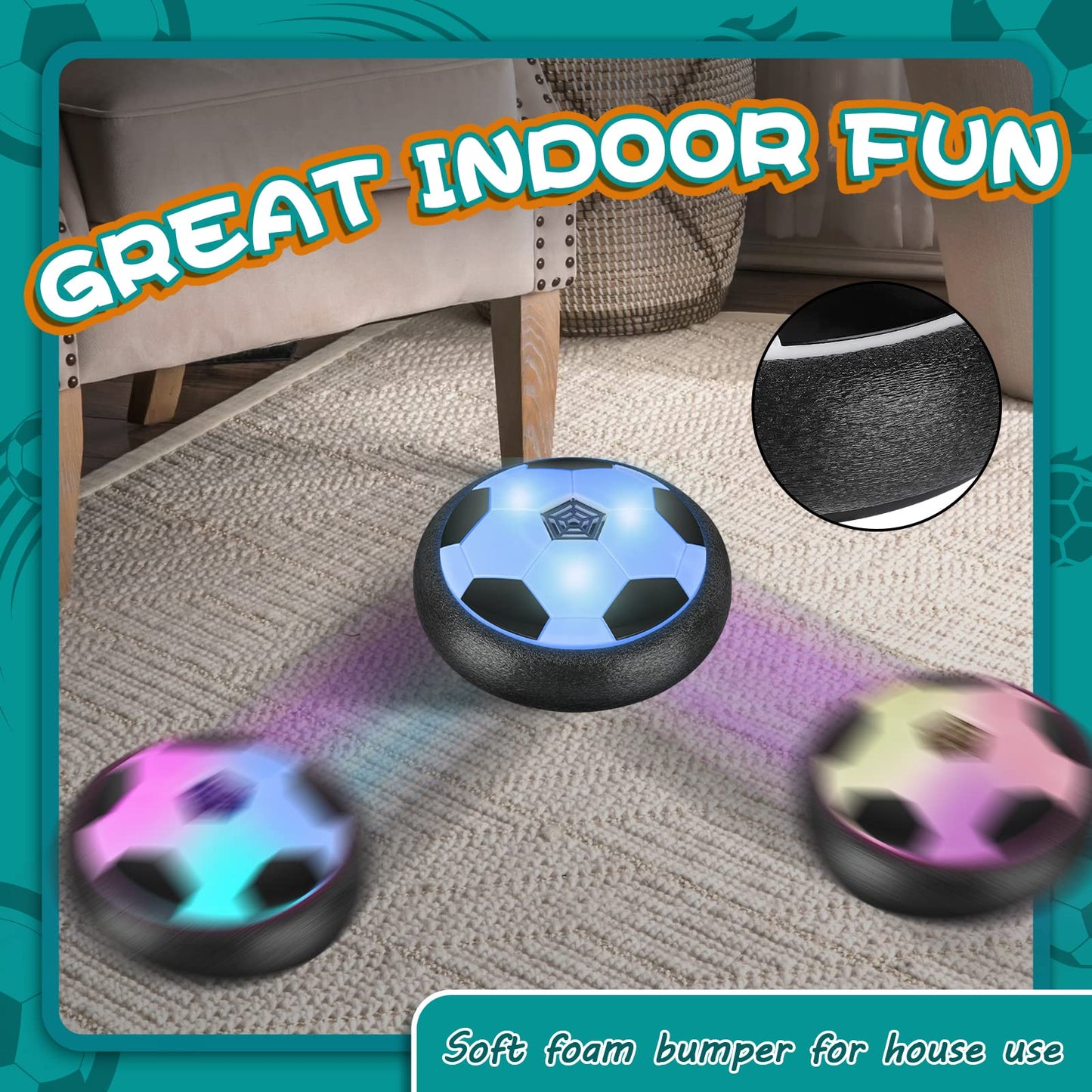 Ocditikl 2 Pack Hover Soccer Ball with 8 Pcs Batteries, Air Floating Soccer Toy with LED Lights & Foam Bumper, Indoor Games for Kids 4-8-12, Birthday