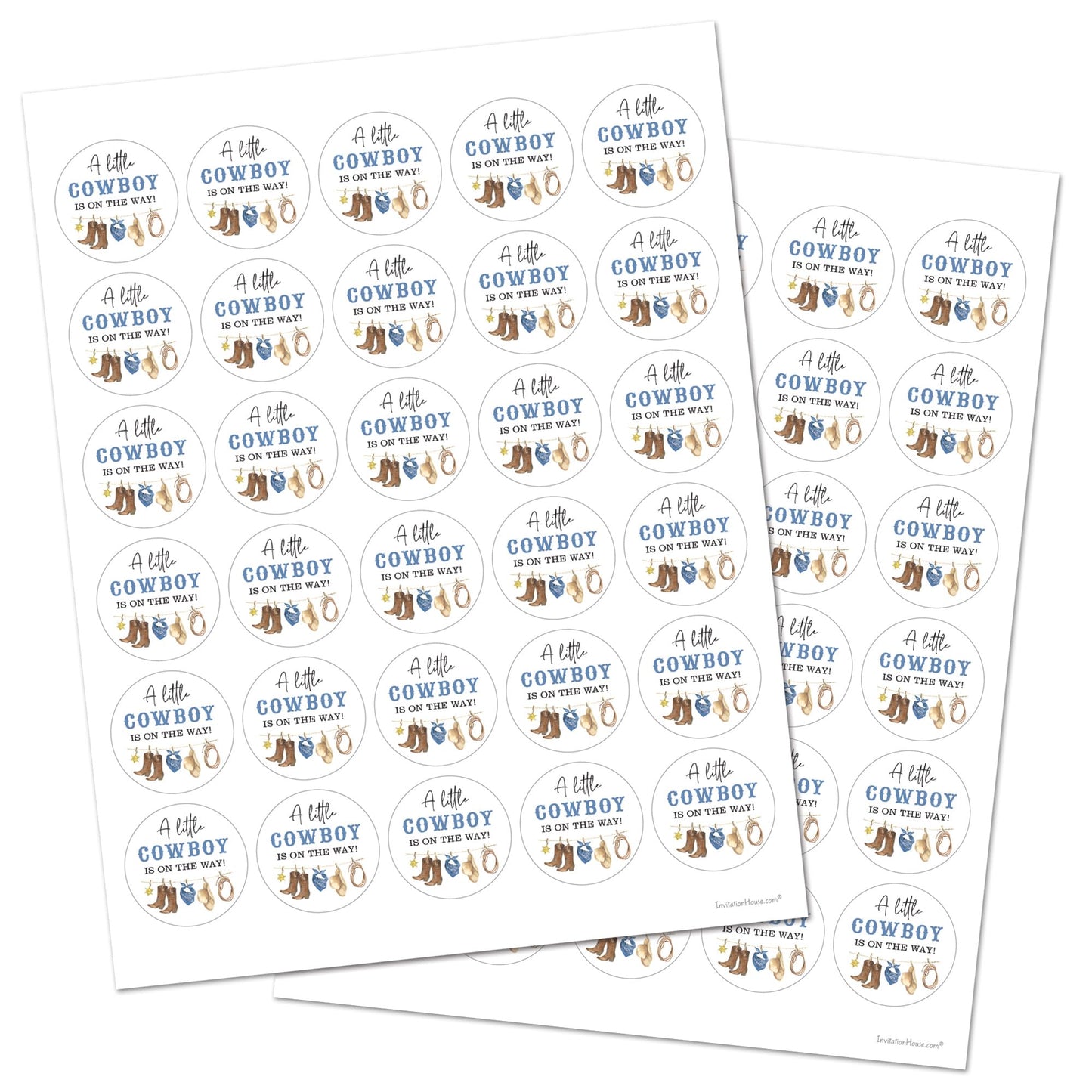 A Little Cowboy is On The Way Baby Shower Favor Stickers - 60 Labels