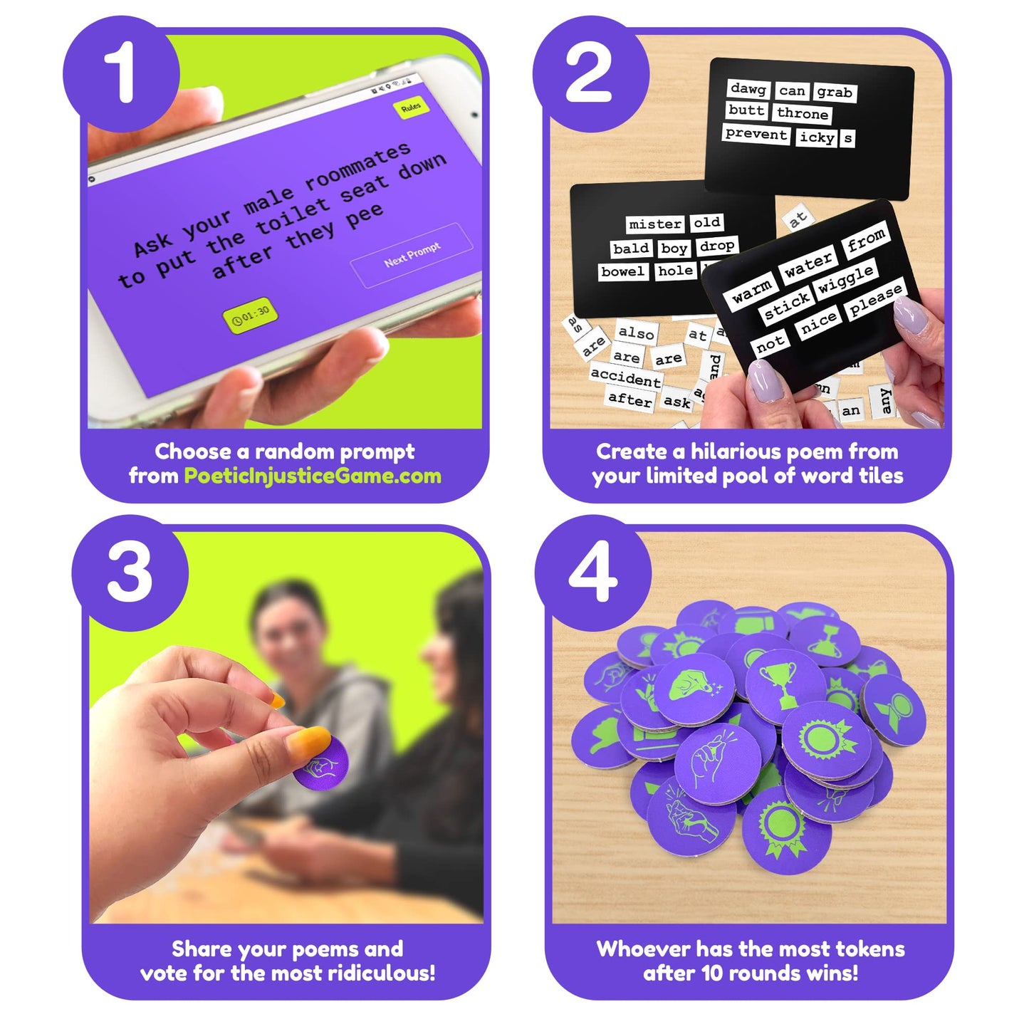Poetic Injustice - A Magnetic Word Game Where You Make Bad Poetry for Laughs - Family Night Ideas & Fun Party Games for Ages 17+ - Spark Laughter