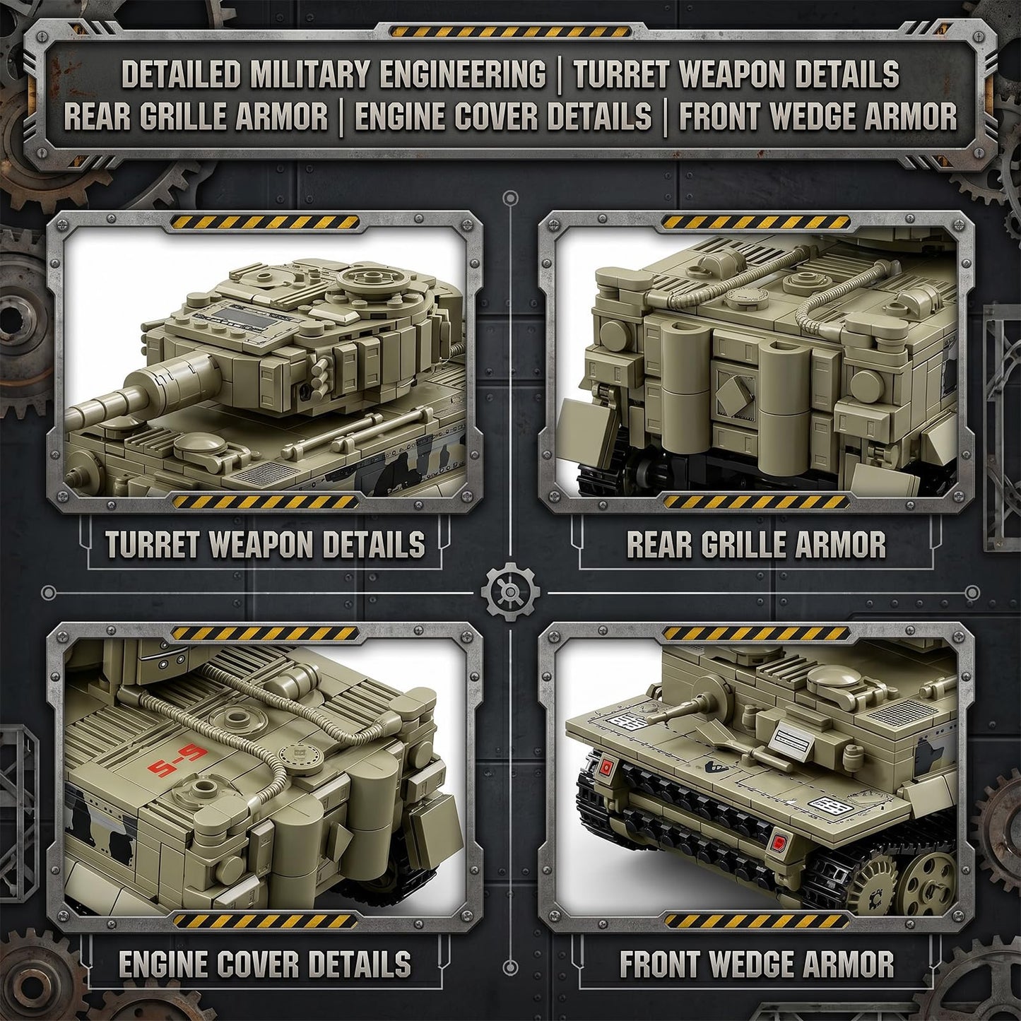 JYLWSMHU Military Tiger Heavy Tank Building Blocks Set Army Military Vehicles Model Kits Highly Detailed WW2 Style Heavy Tank Set for Building