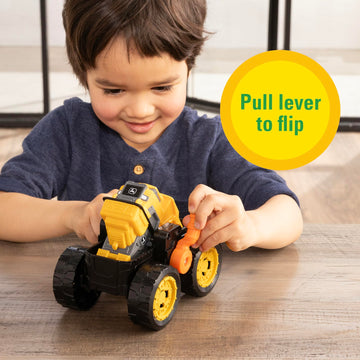 TOMY Monster Treads John Deere Flipper Truck Toy - 2-in-1 Transforming Dump Truck and Loader Toy with Heavy Duty Tires - Kids Construction Toys - Ages
