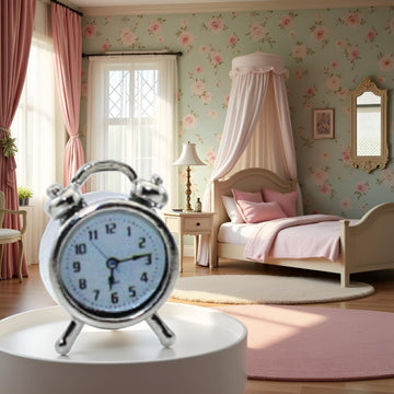 Silver 1/12 Miniature Alarm Clock Dollhouse Decoration Accessories, Décor, Decorations