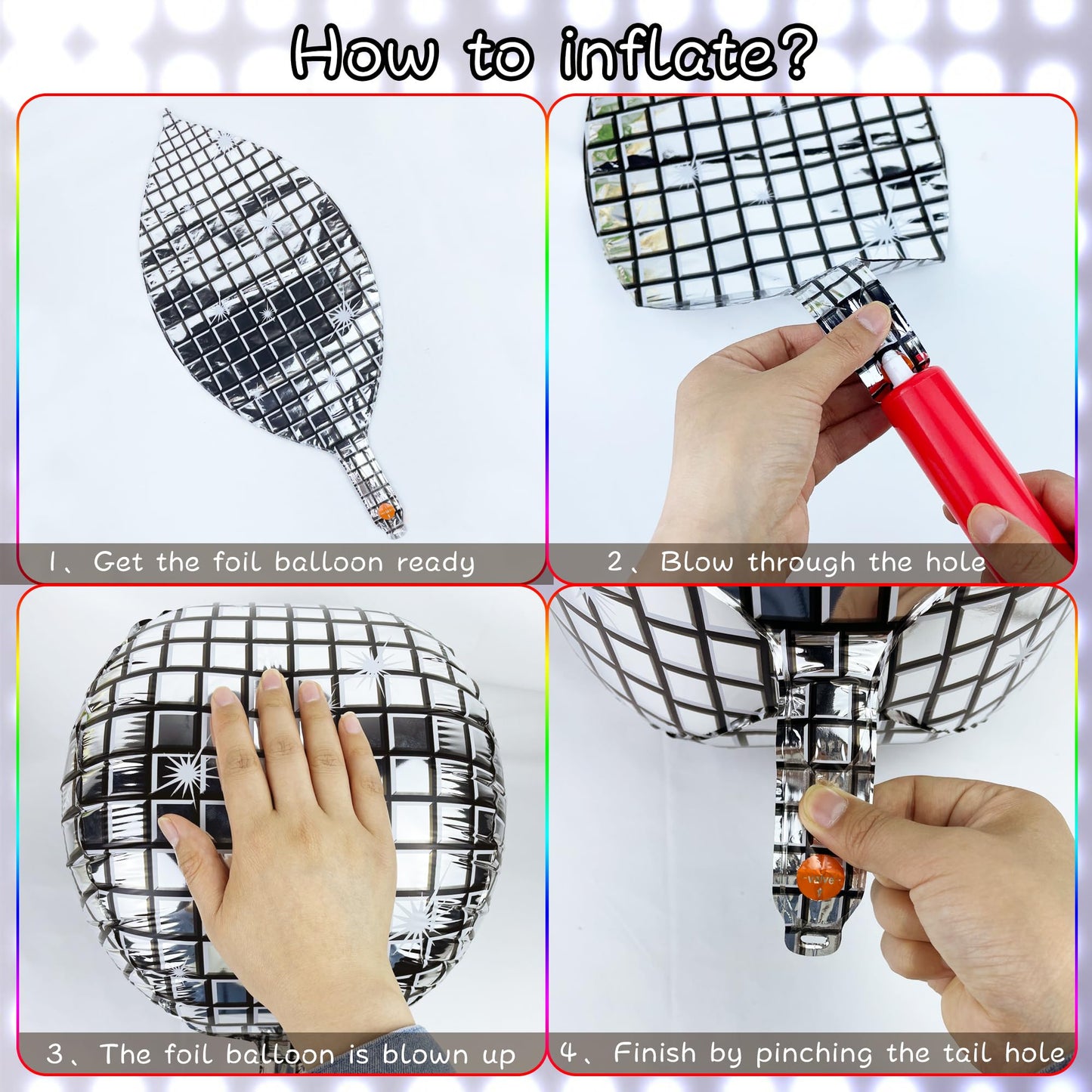 24 PCS Disco Ball Balloons Different Sizes- 4D Large Disco Balloons 10 Inch 15 Inch 18 Inch 22 Inch Assorted Round Metallic Silver Disco Balloons
