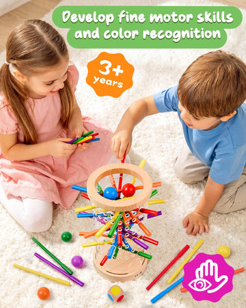Montessori Wooden Board Games for Kids Ages 4-8, 42 Wooden Sticks Game Quick Setup, Board Games for Kids 4-6, Fine Motor Skills Toy Montessori Toys