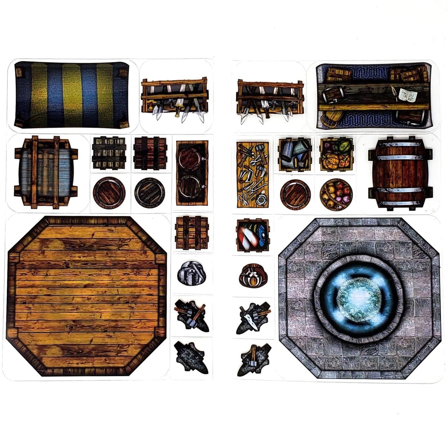 Market - 40pc Double-Sided Market Stall & Prop Pieces for Starters & Masters Alike - Roleplaying Objects for Dungeons & Dragons - Immersive Map