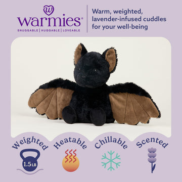 warmies Microwavable & Weighted Stuffed Animals, Bat - Heated Stuffed Animal Plushie for Warmth & Comfort - Cute Soft Plush Toys for Adults & Children