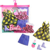Barbie Fashions 2-Pack Clothing Set, 2 Outfits Doll Include Yellow Plaid Dress, Floral Top, Denim Skirt & 2 Accessories, Gift for Kids 3 to 8 Years