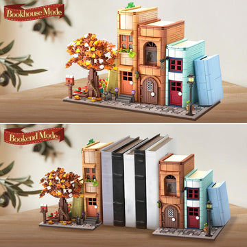 Bookends Building Set for Adult, Home Bookshelf Insert Decoration Building, Bookcase Miniature House Model Building for Adults, 1488pcs