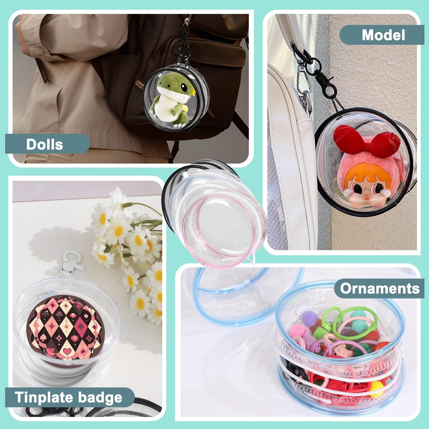 GTILE 4 PCS Clear Figure Display Bag Blind Box Lipsticks Keychain Case