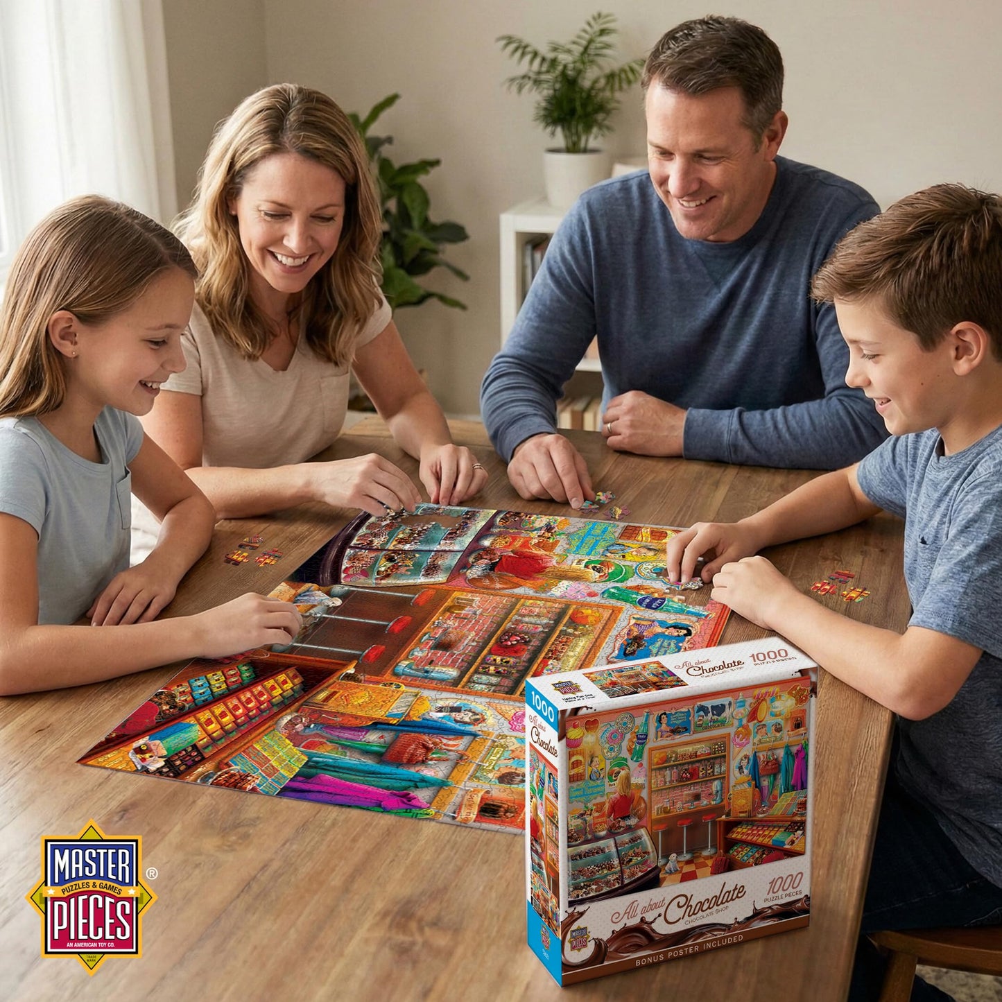 MasterPieces Chocolate Shop 1000 Piece Jigsaw Puzzle for Adults & Family - Matte Finish, Eco-Friendly, Bonus Poster - 19.25"x26.75"