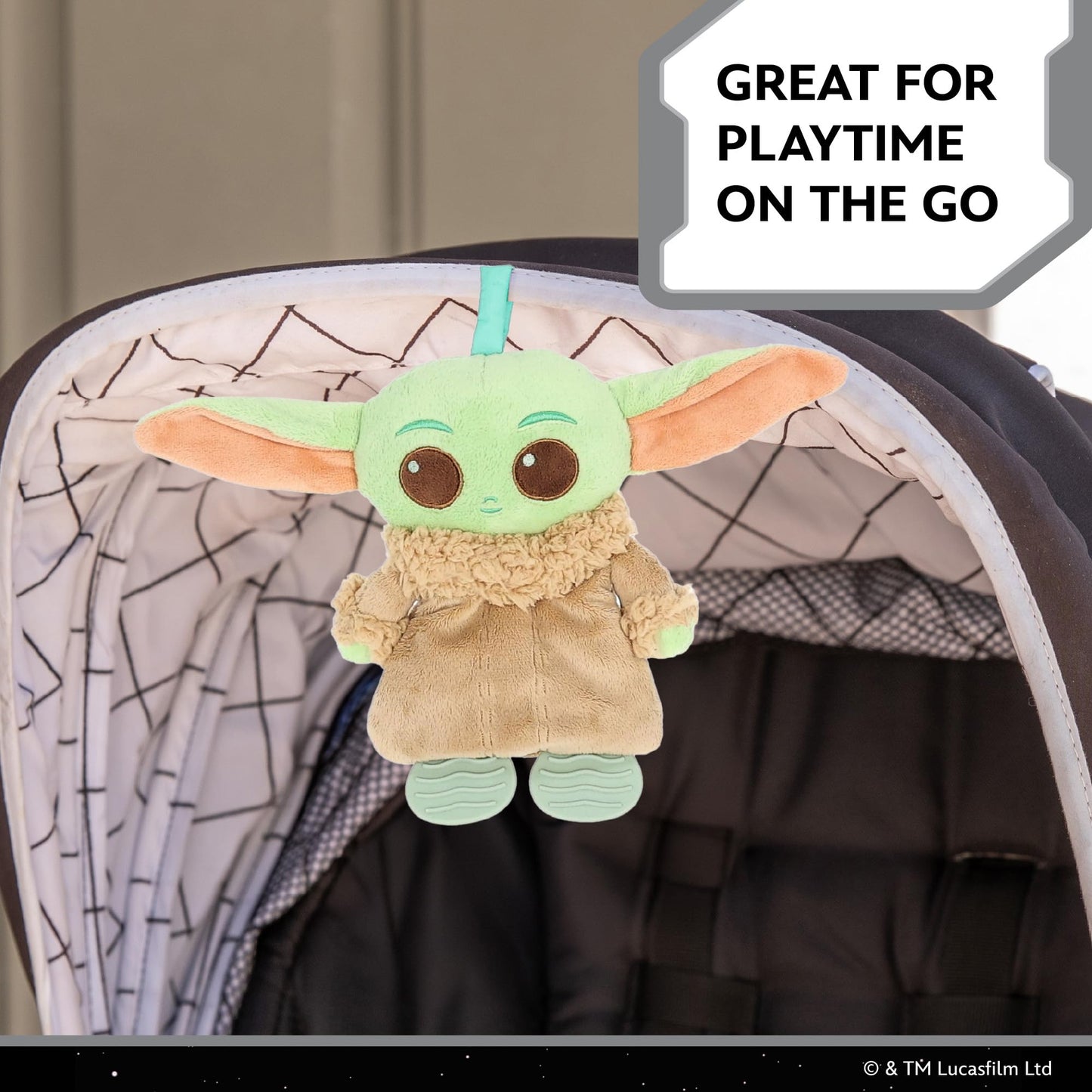 Kids Preferred Star Wars: The Mandalorian Grogu On The Go Sensory Toy - with Teether, Crinkle Sounds, Tactile Ribbons, On The Go Strap, for Ages 0