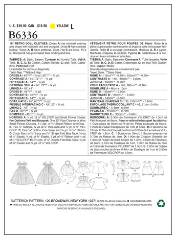 Butterick Patterns B6336 Retro Outfits for 18 Inch Doll, One Size
