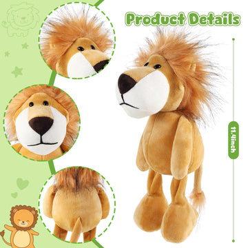 6 Pcs Safari Stuffed Animals Bulk Lion Elephant Monkey Tiger Toy Plush Zoo Animals Junble for Boy Girl Gift Animal Themed Parties Baby Shower
