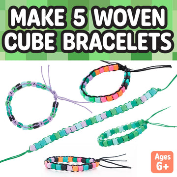 Creativity for Kids Woven Cube Bracelets Mini Kit | Make 5 Pixel-Inspired Bracelets with This STEAM Craft for Kids | Fun, Mess-Free Summer Activities