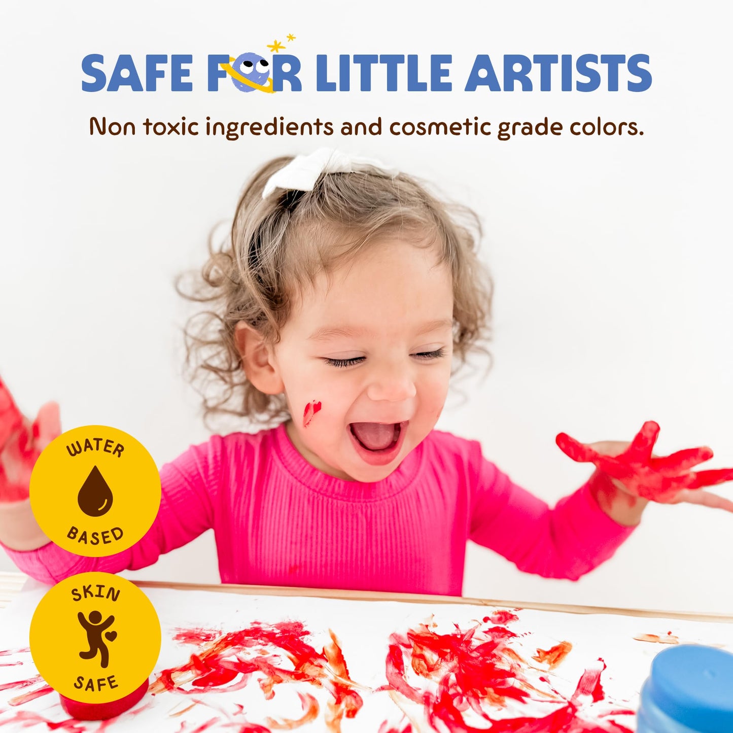 Honeysticks Non Toxic Finger Paint (6 Bright Colors), Washable from Skin, Safe Finger Painting for Toddlers, Kids Ages 1-3, 2-4, 3-5, Perfect First