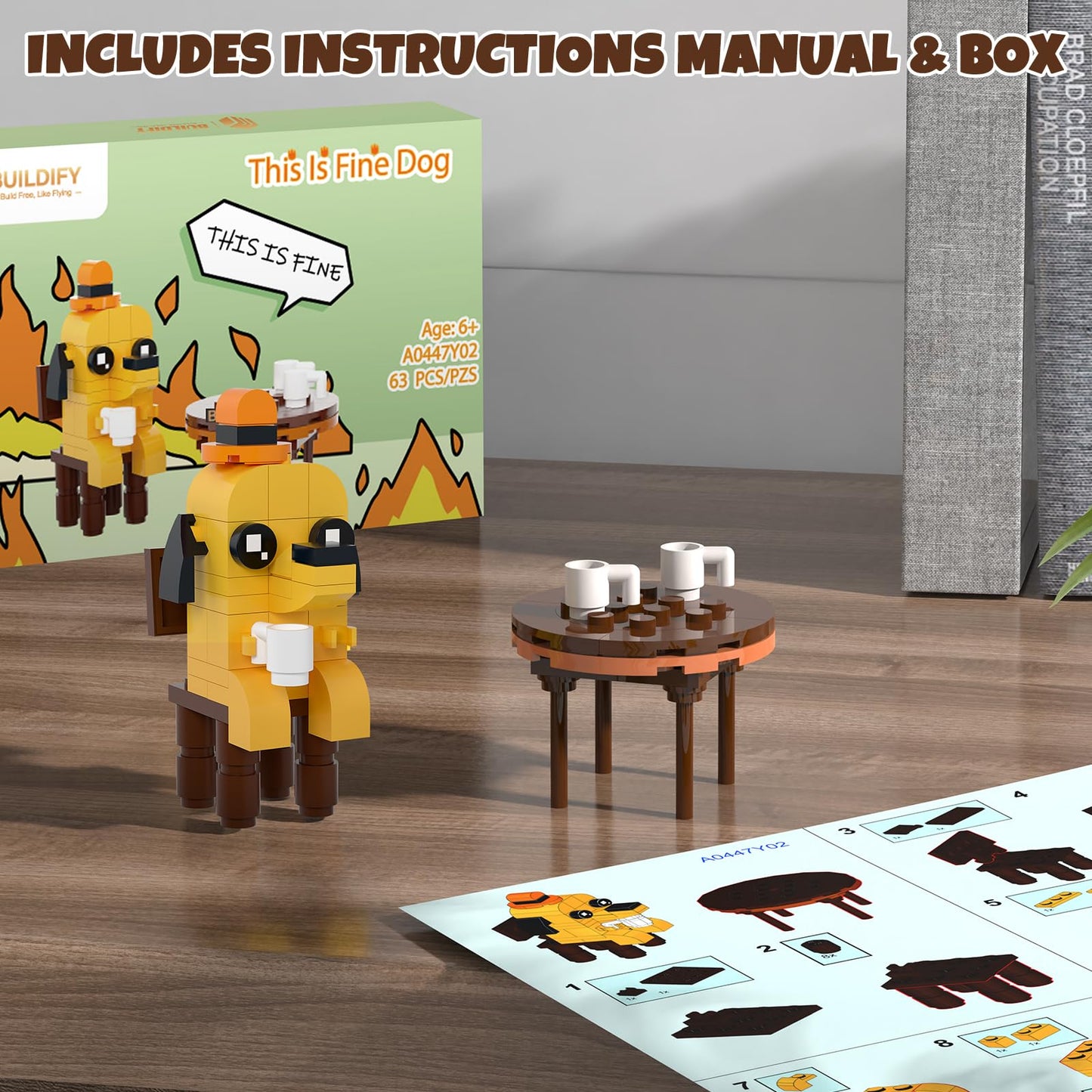 Nubee This is Fine Dog Building Set, Funny Meme Character Building Kit Coffee Fire Cartoon Dog Toys, Cute Puppy Figure MOC Birthday Chirstmas White