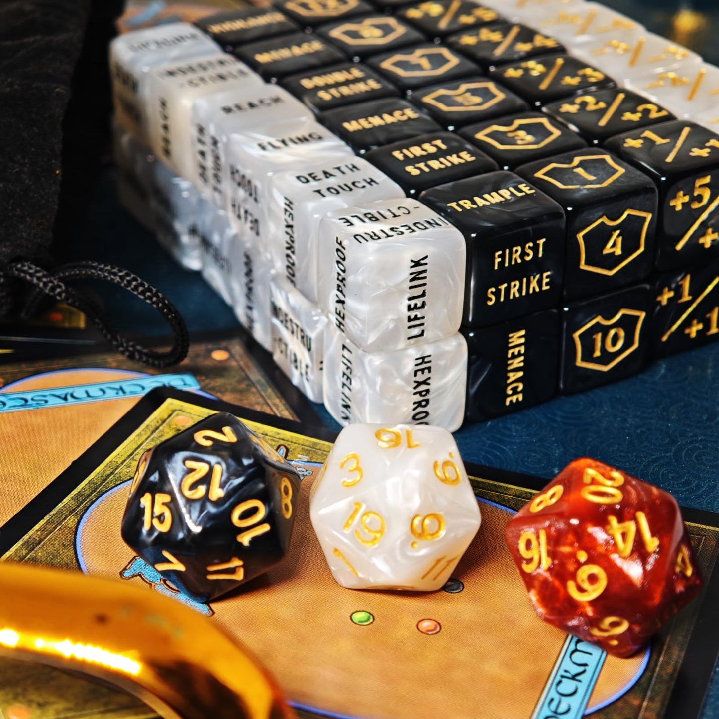 63 PCS MTG Counter Dice Set - AbilityKeyword Counters, -1/+1 Life Counter, Shield Life Counter Dice, Creature Stat Buffs, Marble Colour D6 Cube Dice