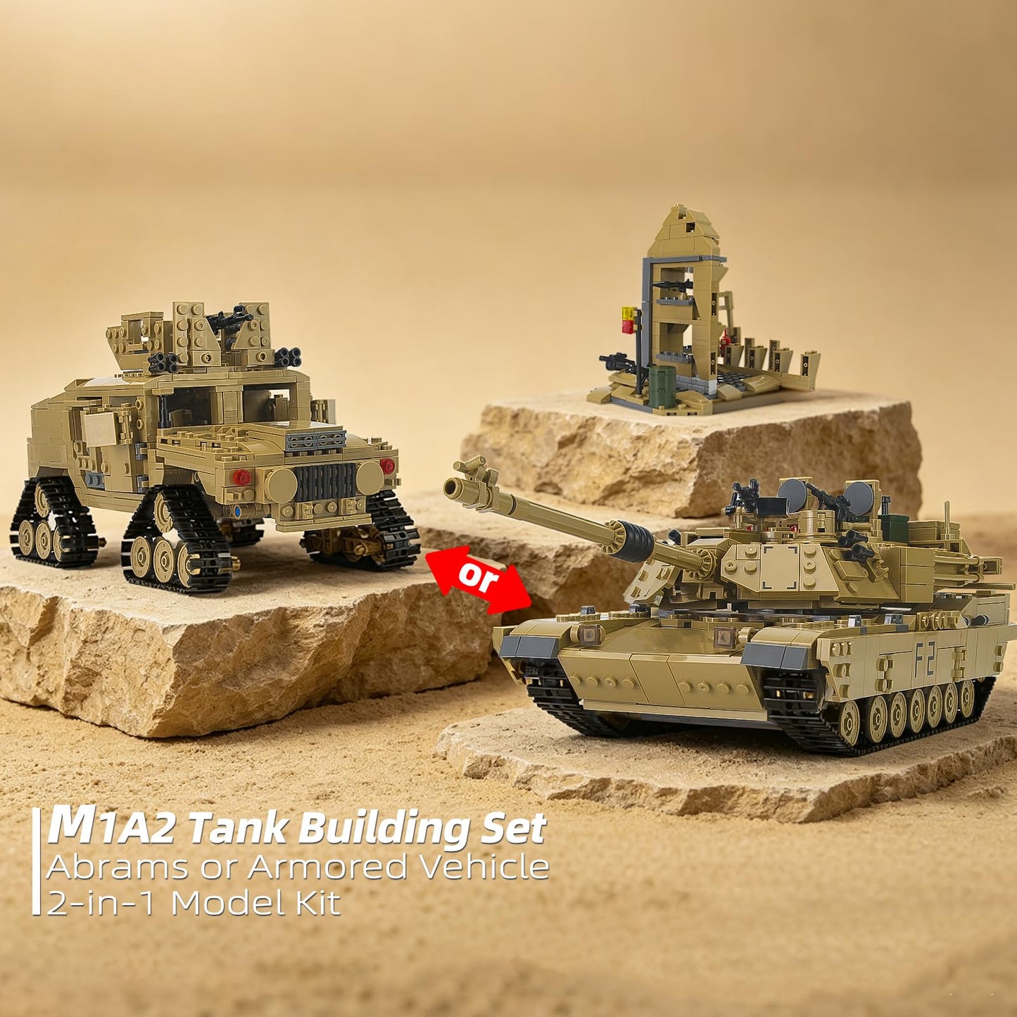 M1A2 Abrams Tank Building Set 1:28 Scale Military Model Kit 2-in-1 Vehicle