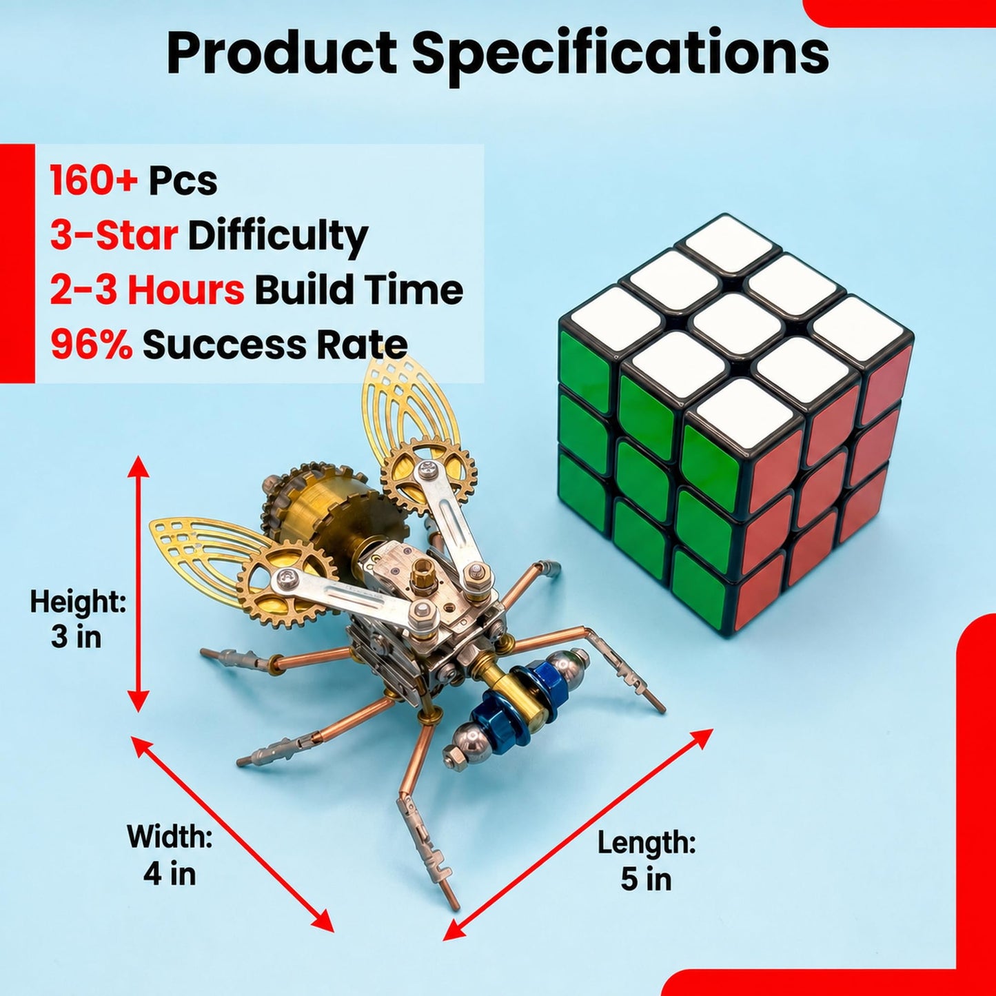 3D Metal Puzzles for Adults Teens-160+Pcs-Mechanical Fruit FIy Bee Insect Models-3 Hours to Build-Ideal for Birthday Gifts and Decorations(Mechanical