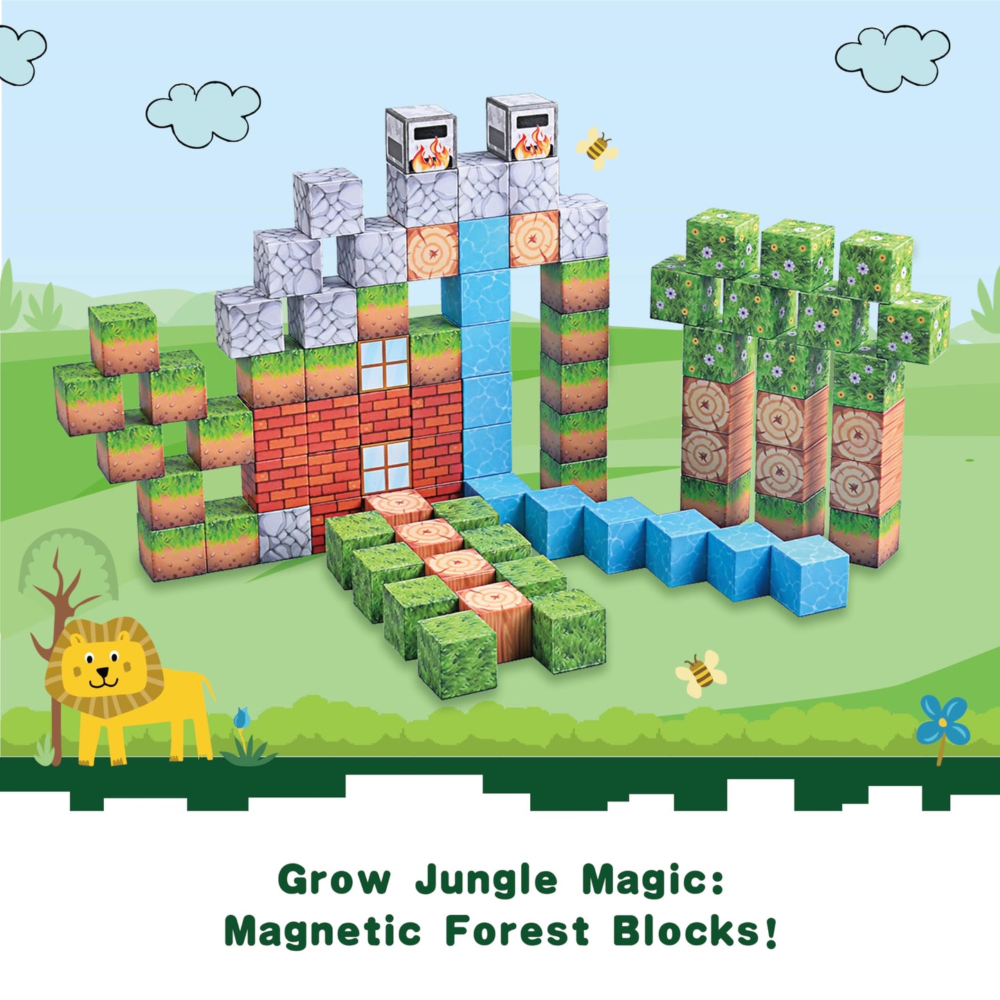 SSKIDSTOYS 119PCS 1 in Big Size Magnetic Building Blocks Set, Magnetic Tiles Kids Build Cubes STEM Game Toys, Build Forest World Set, Christmas