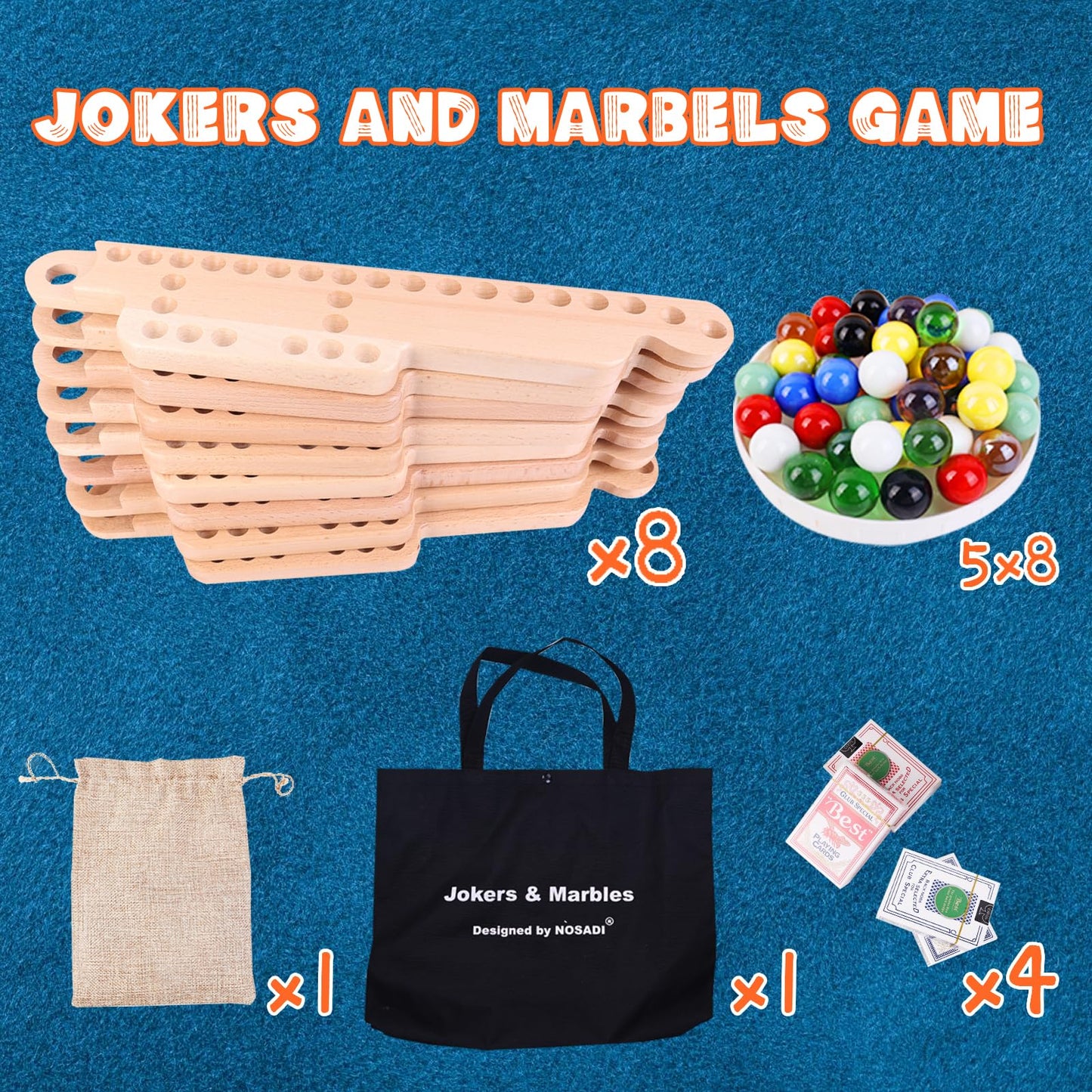 Nosadi Jokers and Marbles Board Game,Real Beech Wooden Marble Game for 2-8 Player,Best Family Board Game for Game Nights,Holidays and Casual Social