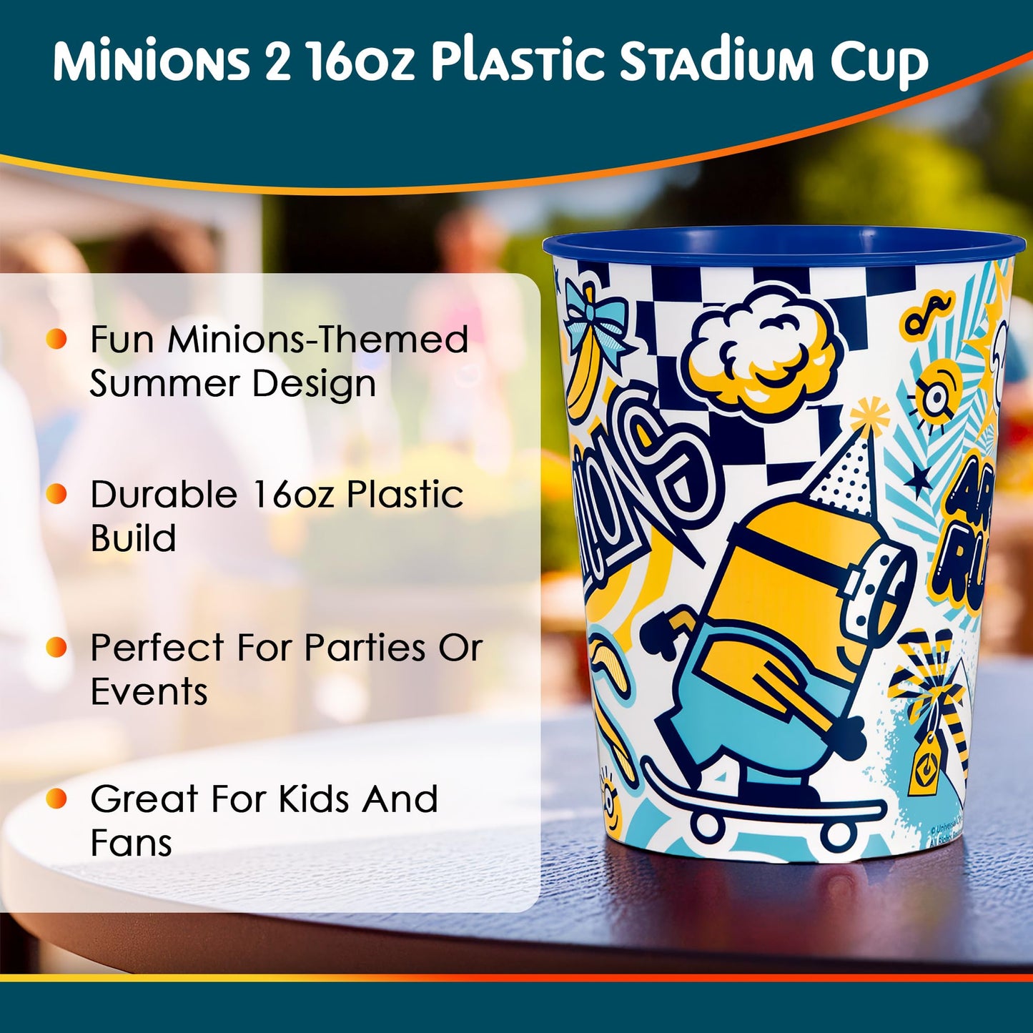 Minions 2 Multicolor Plastic Stadium Cup - 16 oz. (1 Count) - Perfect for Kids' Parties and Movie Night Collectible