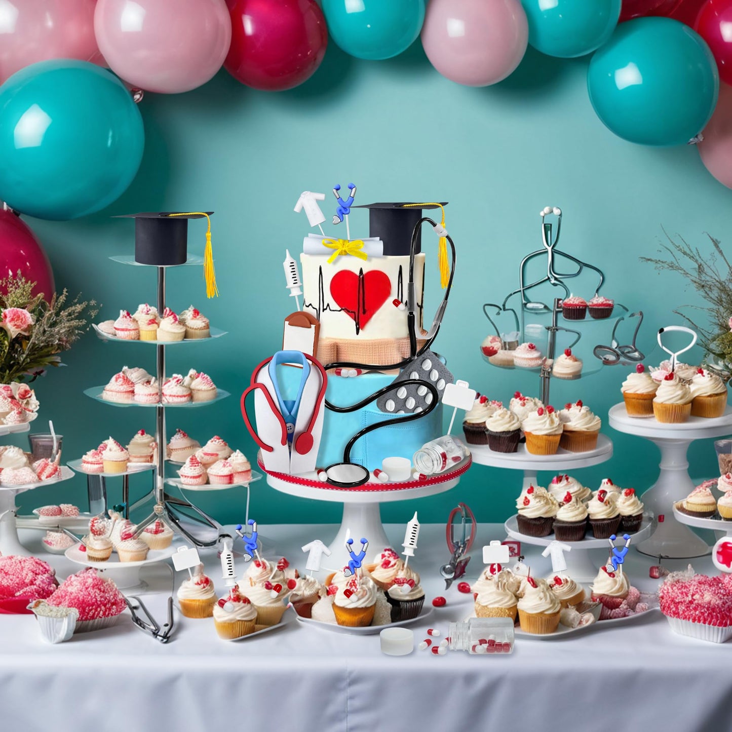 21 PCS Nurse Doctor Graduation Cake Topper Decorations for Nursing Doctor Graduation Party Supplies