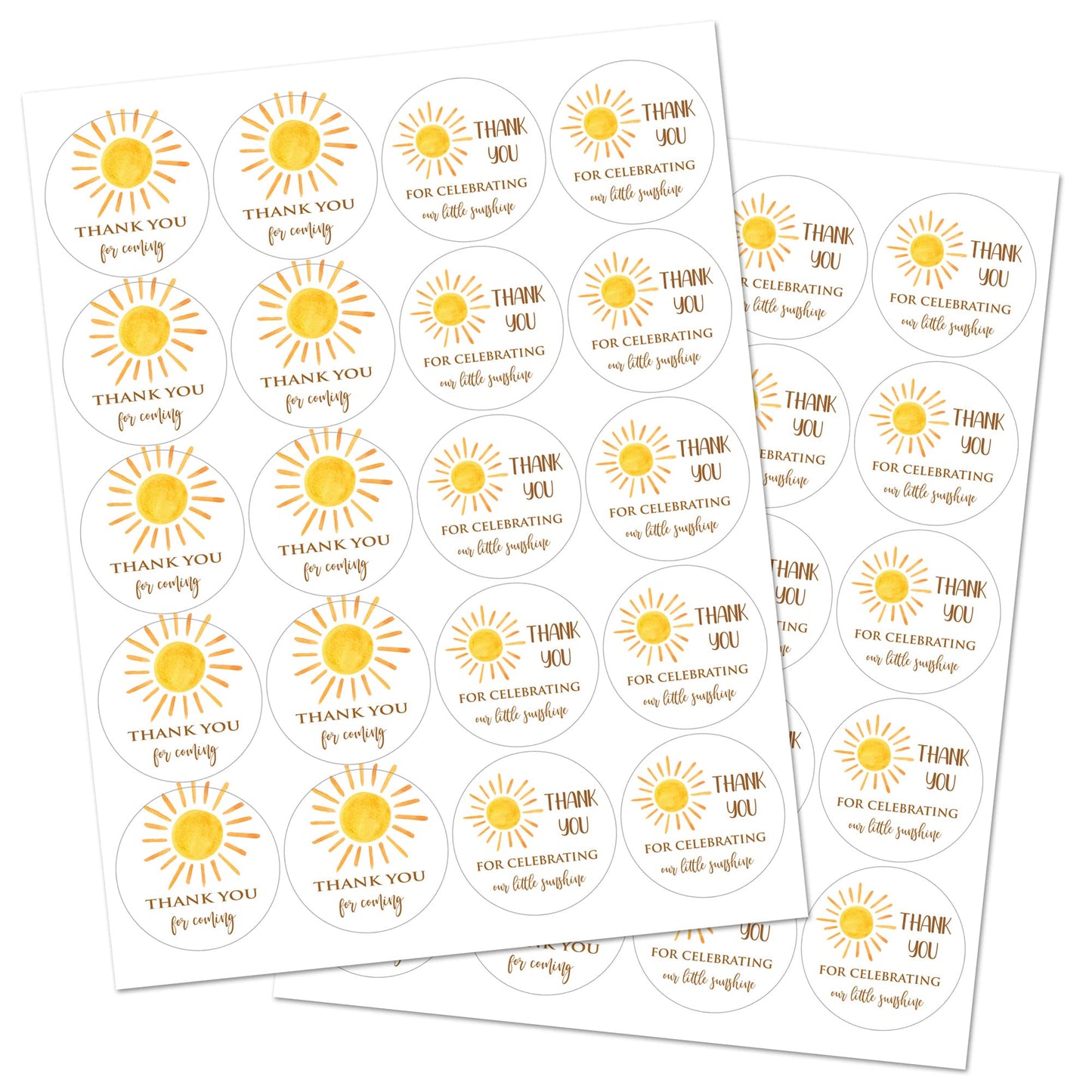 2" Round Sun Thank You Favor Sticker - Set of 40