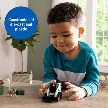 ERTL Bobcat Skid Steer Loader Farm Toys Playset - 1:32 Scale - Die-Cast Metal Construction Skid Steer - Includes Farm Animals, Fencing, and Hay Bales