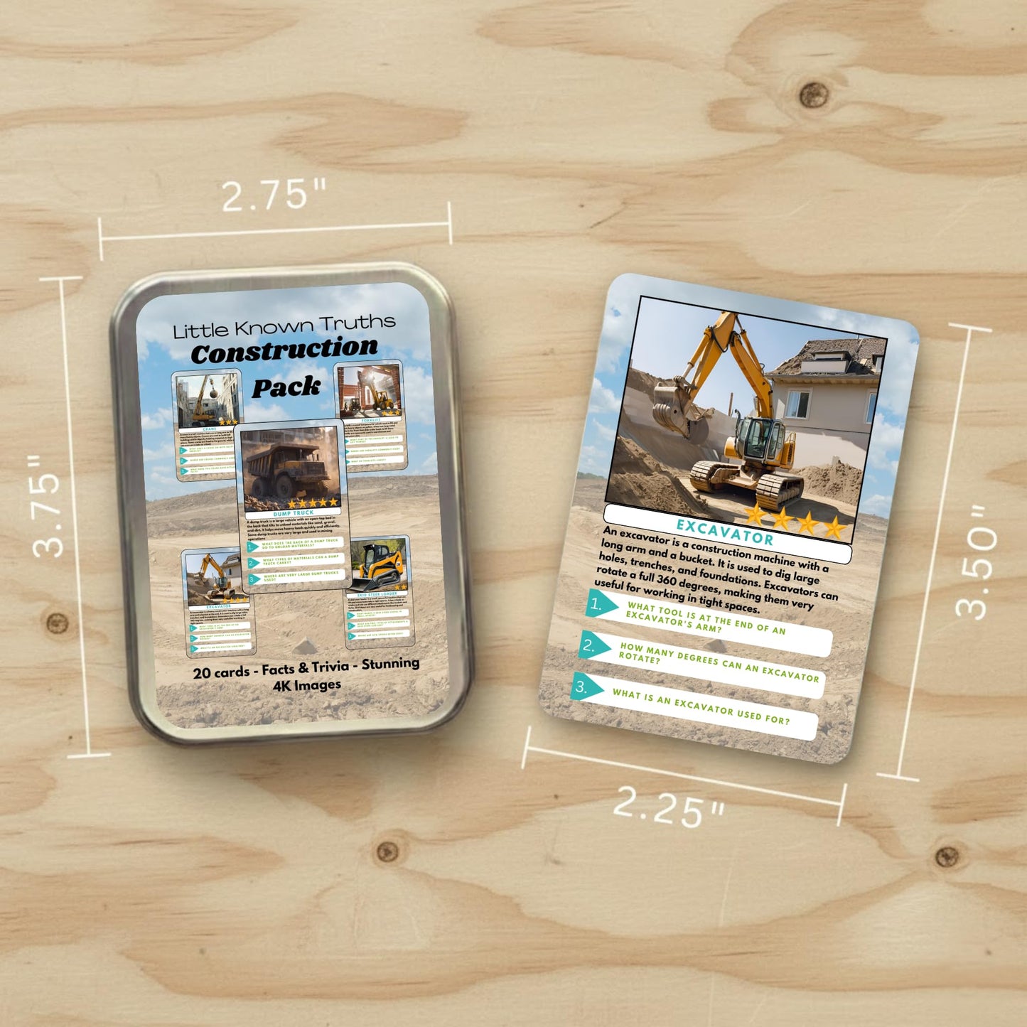 Little Known Truths Construction Vehicle Trivia Flash Cards for Kids Ages 3+ | Educational Learning Cards with Trucks & Machines, STEM Fact Cards in