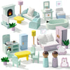 Pillowhale Wooden Dollhouse Furniture Set,36-Piece Dollhouse Furniture & Accessories for 6 Rooms,Interactive Pretend Play Furniture Toys, Gift