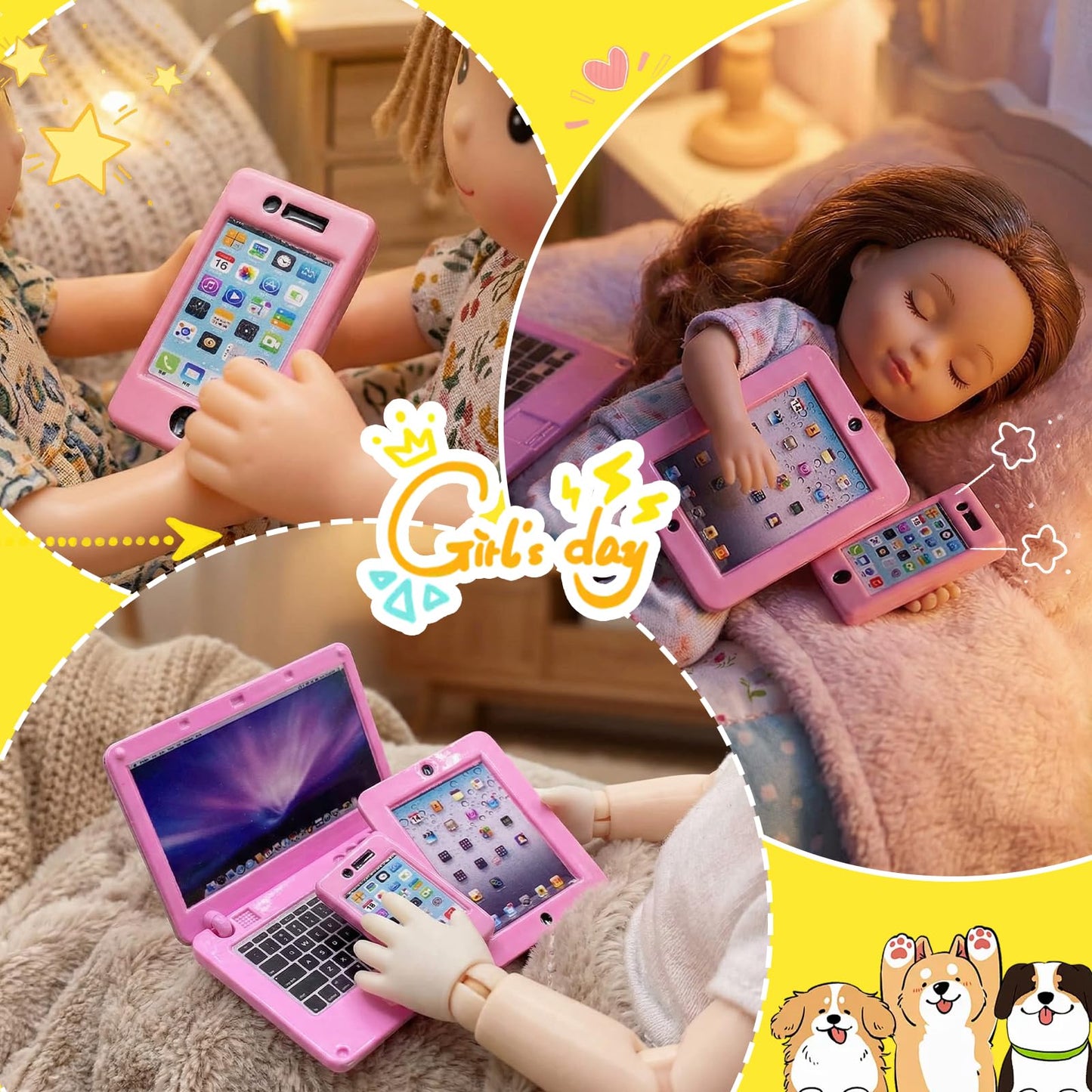 3 Pack Dollhouse Mini Laptop Tablet and Smart Phone Scene Computer Simulation Accessories for Doll 1/6 1/12 Miniatures Silver