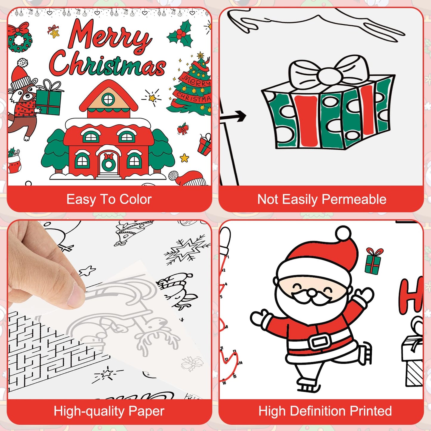 Christmas Coloring Tablecloth - Giant Paper Xmas Colorable Table Cloth, Jumbo Merry Christmas Coloring Table Cover Poster Activities Games Crafts