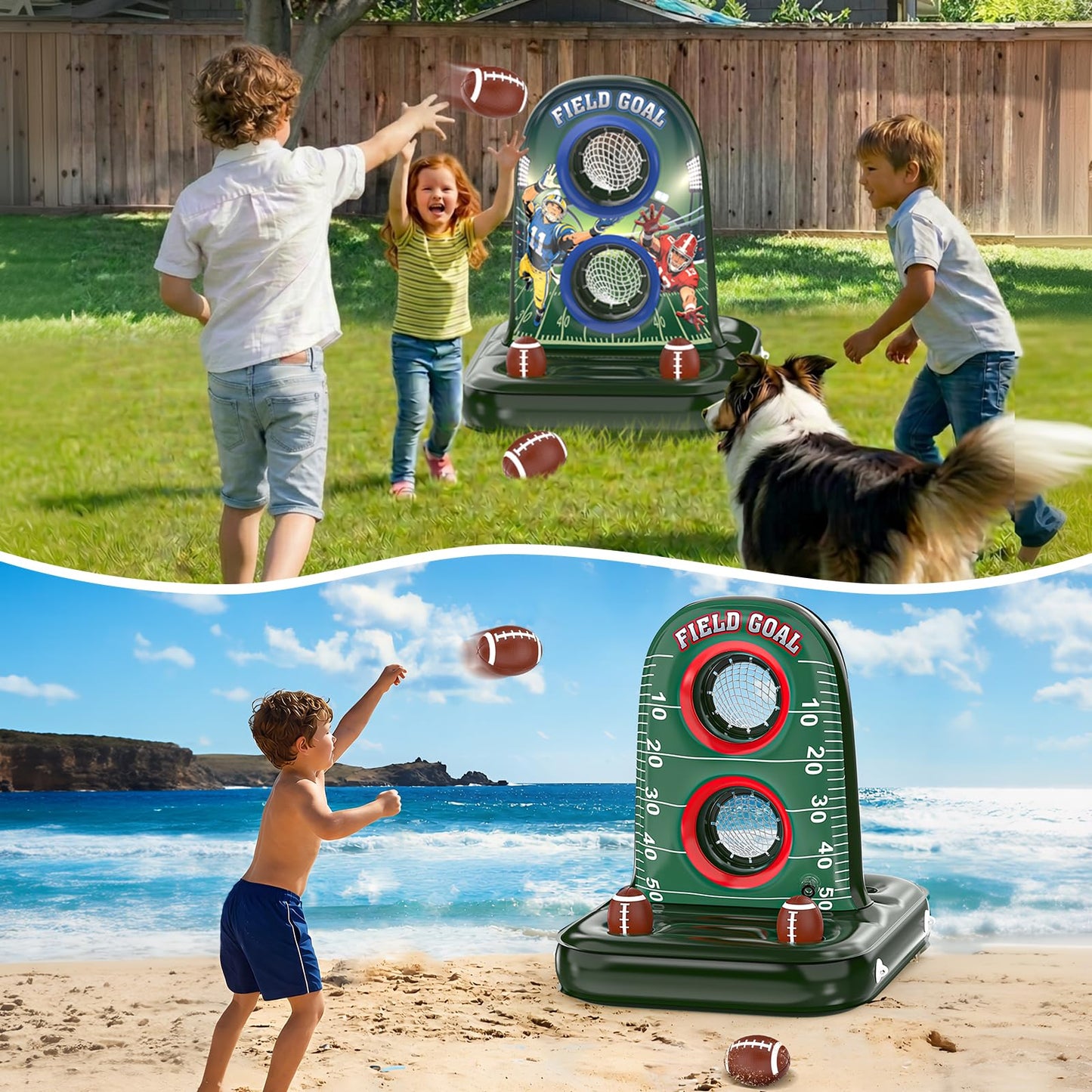 Pool Football - Inflatable Pool Toys for Kids Ages 8-12 with Stable Base and 4 Balls - Water Football Target, Outdoor Backyard & Beach Games for Kids
