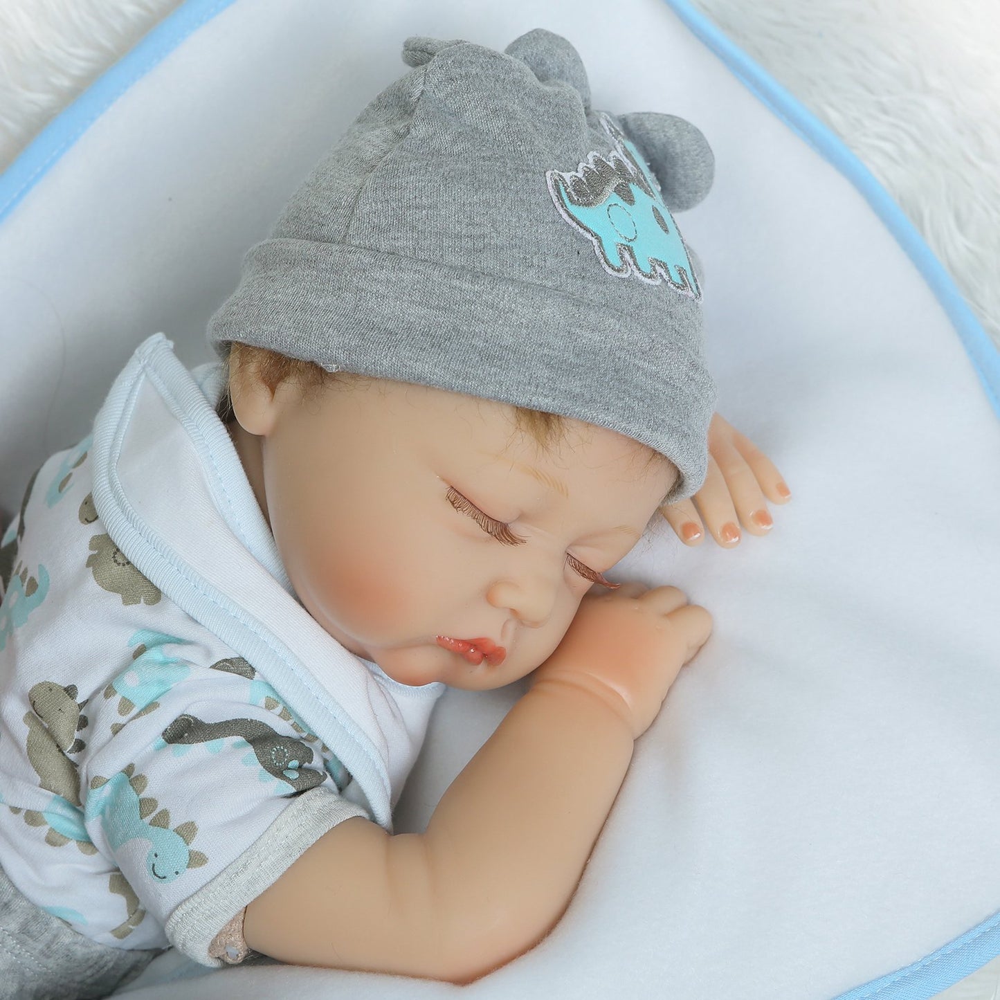 Reborn Baby Dolls Boy Clothes 22 inch Gray Dinosaur Outfit Accessories 5 pcs Sets Fit 20-22" Newborn Dolls Clothes